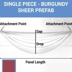 Single Piece - Burgundy Sheer Prefabricated Ceiling Drape Panel - Choose Length and Drop!