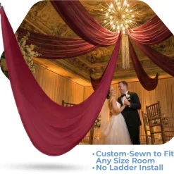 Single Piece - Burgundy Sheer Prefabricated Ceiling Drape Panel - Choose Length and Drop!