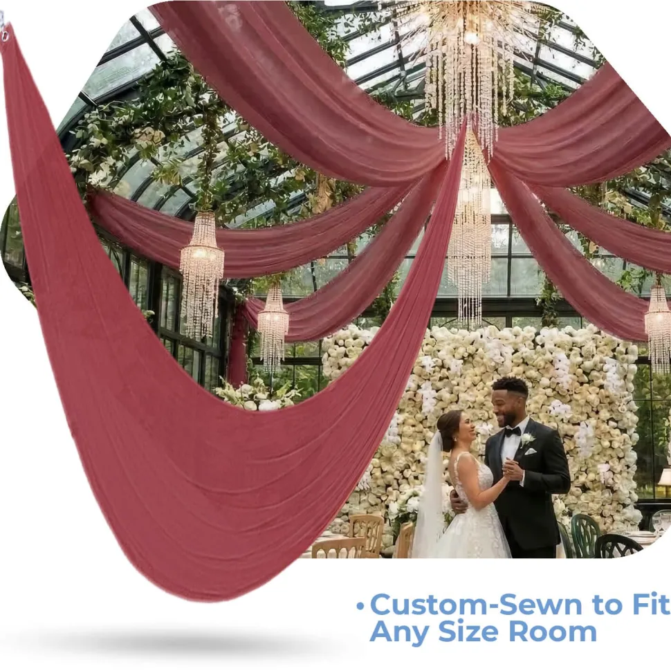 Single Piece - Burgundy Taffeta Prefabricated Ceiling Drape Panel - Choose Length and Drop!