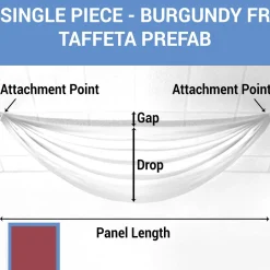 Single Piece - Burgundy Taffeta Prefabricated Ceiling Drape Panel - Choose Length and Drop!