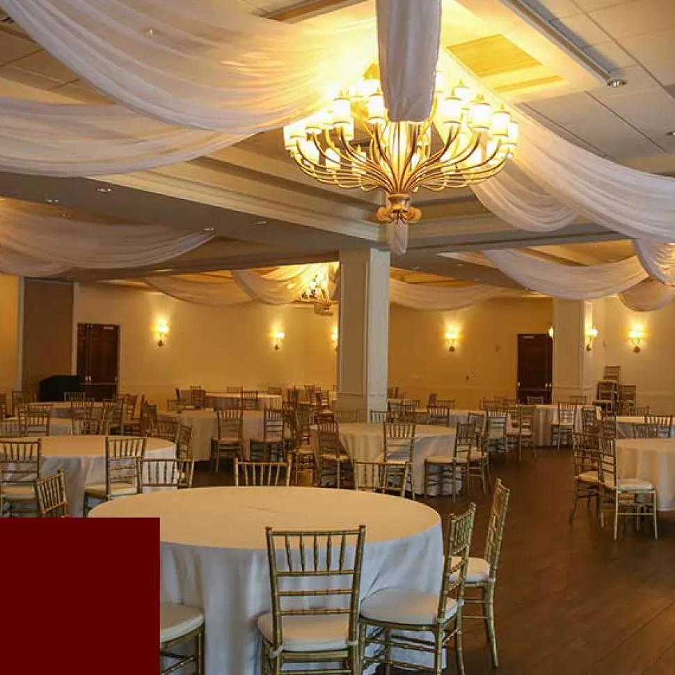 Single Piece - Burgundy Taffeta Prefabricated Ceiling Drape Panel - Choose Length and Drop!
