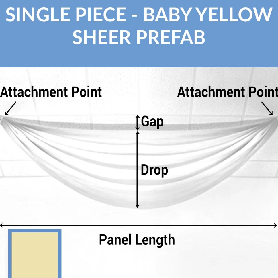 Single Piece -Butter Yellow FR Sheer Prefabricated Ceiling Drape Panel - Choose Length and Drop!