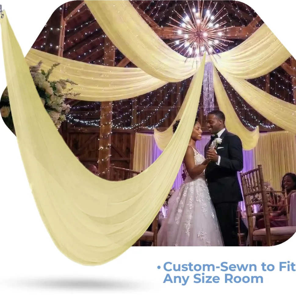 Single Piece -Butter Yellow FR Sheer Prefabricated Ceiling Drape Panel - Choose Length and Drop!