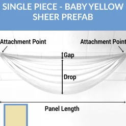 Single Piece -Butter Yellow Sheer Prefabricated Ceiling Drape Panel - Choose Length and Drop!