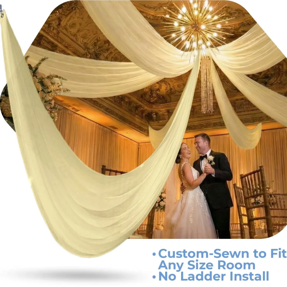 Single Piece -Butter Yellow Sheer Prefabricated Ceiling Drape Panel - Choose Length and Drop!