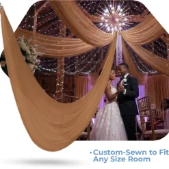 Single Piece -Caramel FR Sheer Prefabricated Ceiling Drape Panel - Choose Length and Drop!