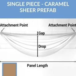 Single Piece -Caramel FR Sheer Prefabricated Ceiling Drape Panel - Choose Length and Drop!