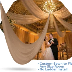 Single Piece -Caramel Sheer Prefabricated Ceiling Drape Panel - Choose Length and Drop!