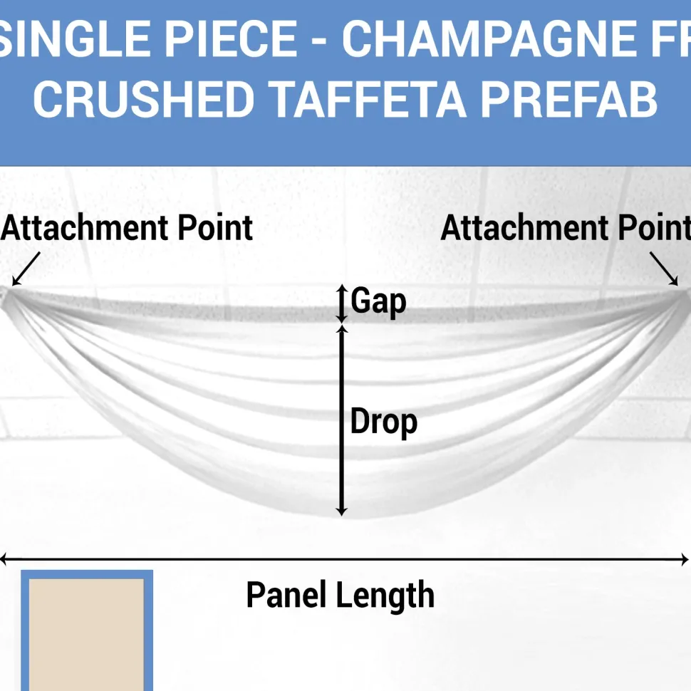 Single Piece - Champagne Crushed Taffeta Prefabricated Ceiling Drape Panel - Choose Length and Drop!