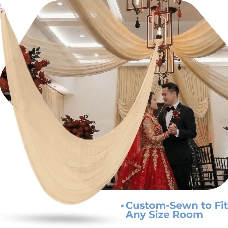 Single Piece - Champagne Crushed Taffeta Prefabricated Ceiling Drape Panel - Choose Length and Drop!