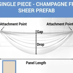 Single Piece -Champagne FR Sheer Prefabricated Ceiling Drape Panel - Choose Length and Drop!