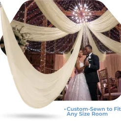 Single Piece -Champagne FR Sheer Prefabricated Ceiling Drape Panel - Choose Length and Drop!