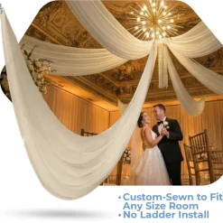 Single Piece - Champagne Sheer Prefabricated Ceiling Drape Panel - Choose Length and Drop!
