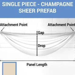 Single Piece - Champagne Sheer Prefabricated Ceiling Drape Panel - Choose Length and Drop!