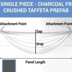 Single Piece - Charcoal Crushed Taffeta Prefabricated Ceiling Drape Panel - Choose Length and Drop!