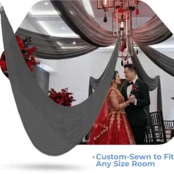 Single Piece - Charcoal Crushed Taffeta Prefabricated Ceiling Drape Panel - Choose Length and Drop!