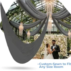 Single Piece - Charcoal Taffeta Prefabricated Ceiling Drape Panel - Choose Length and Drop!