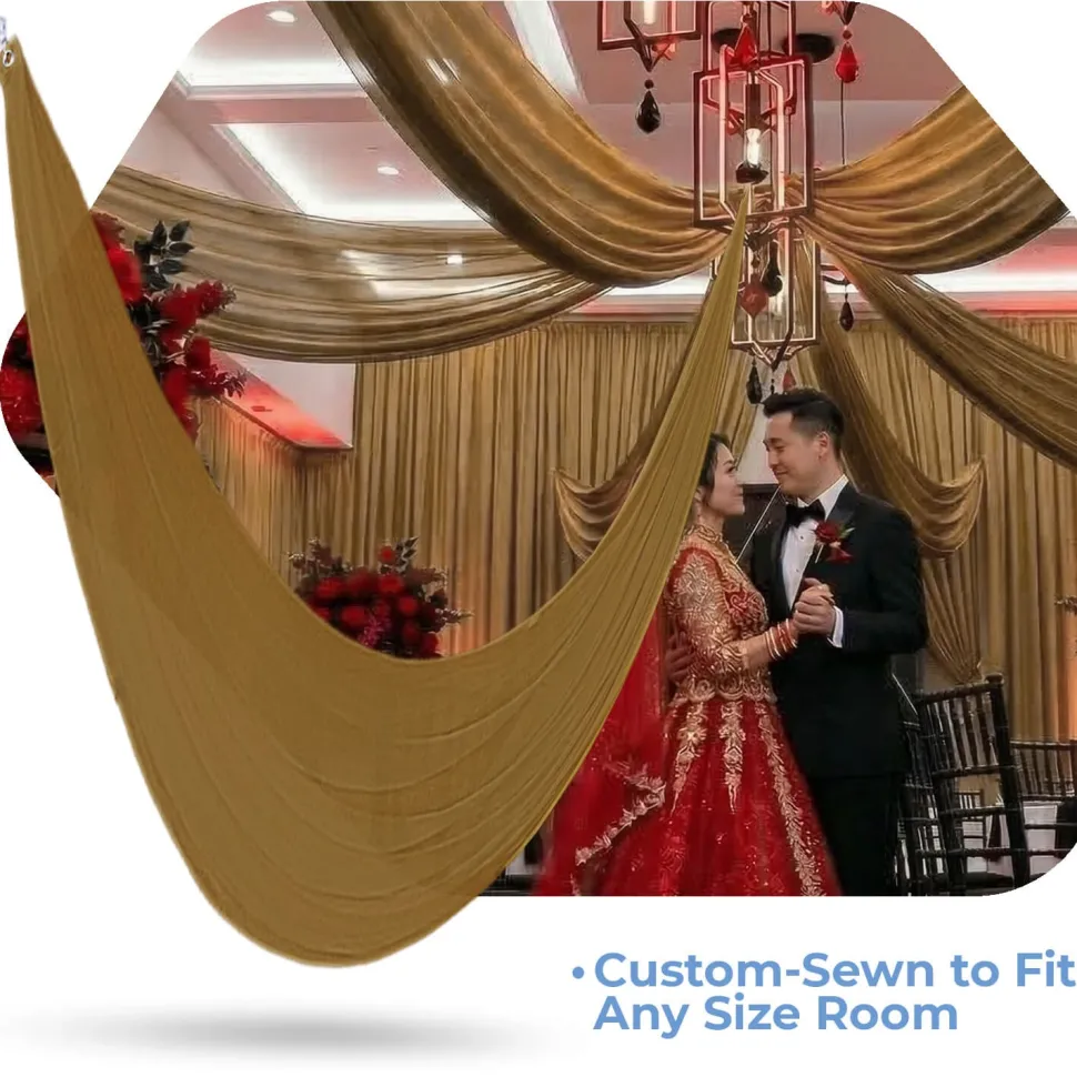 Single Piece - Copper Crushed Taffeta Prefabricated Ceiling Drape Panel - Choose Length and Drop!