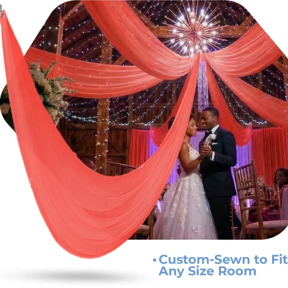 Single Piece -Coral FR Sheer Prefabricated Ceiling Drape Panel - Choose Length and Drop!