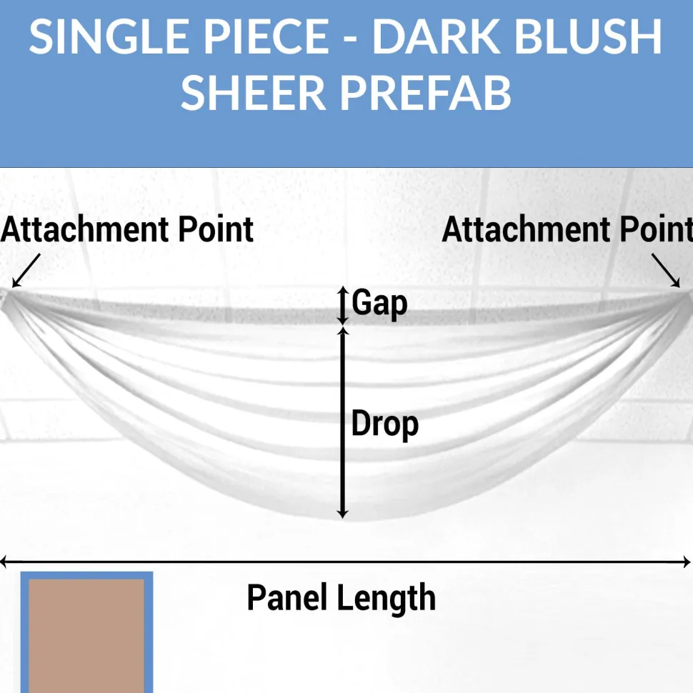 Single Piece -Dark Blush FR Sheer Prefabricated Ceiling Drape Panel - Choose Length and Drop!