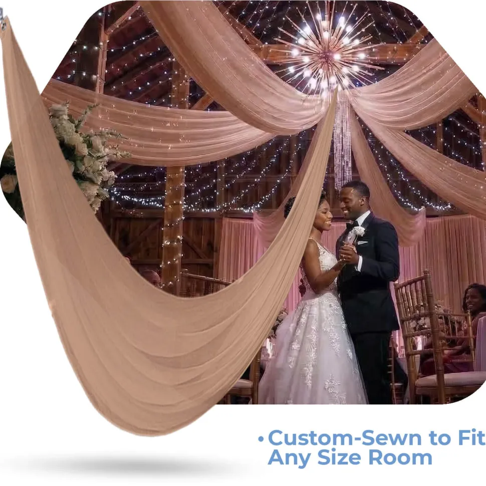 Single Piece -Dark Blush FR Sheer Prefabricated Ceiling Drape Panel - Choose Length and Drop!