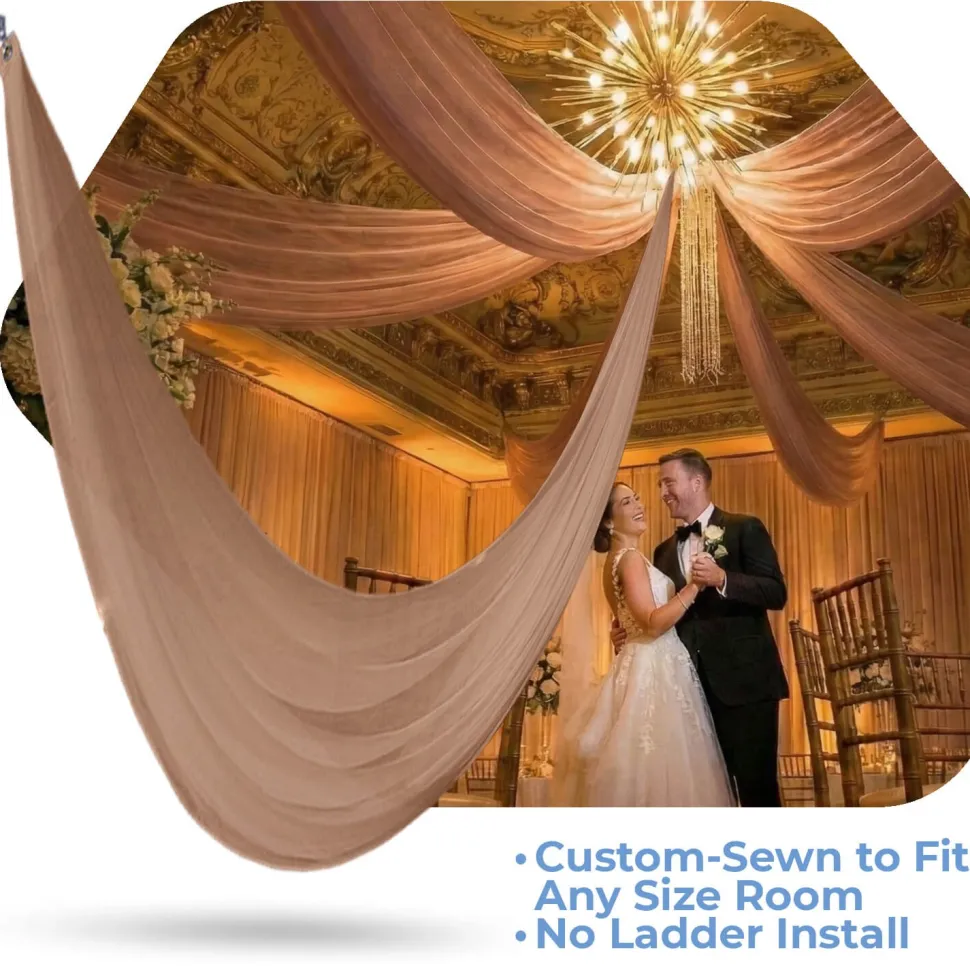 Single Piece -Dark Blush Sheer Prefabricated Ceiling Drape Panel - Choose Length and Drop!