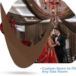 Single Piece - Dark Brown Crushed Taffeta Prefabricated Ceiling Drape Panel - Choose Length and Drop!