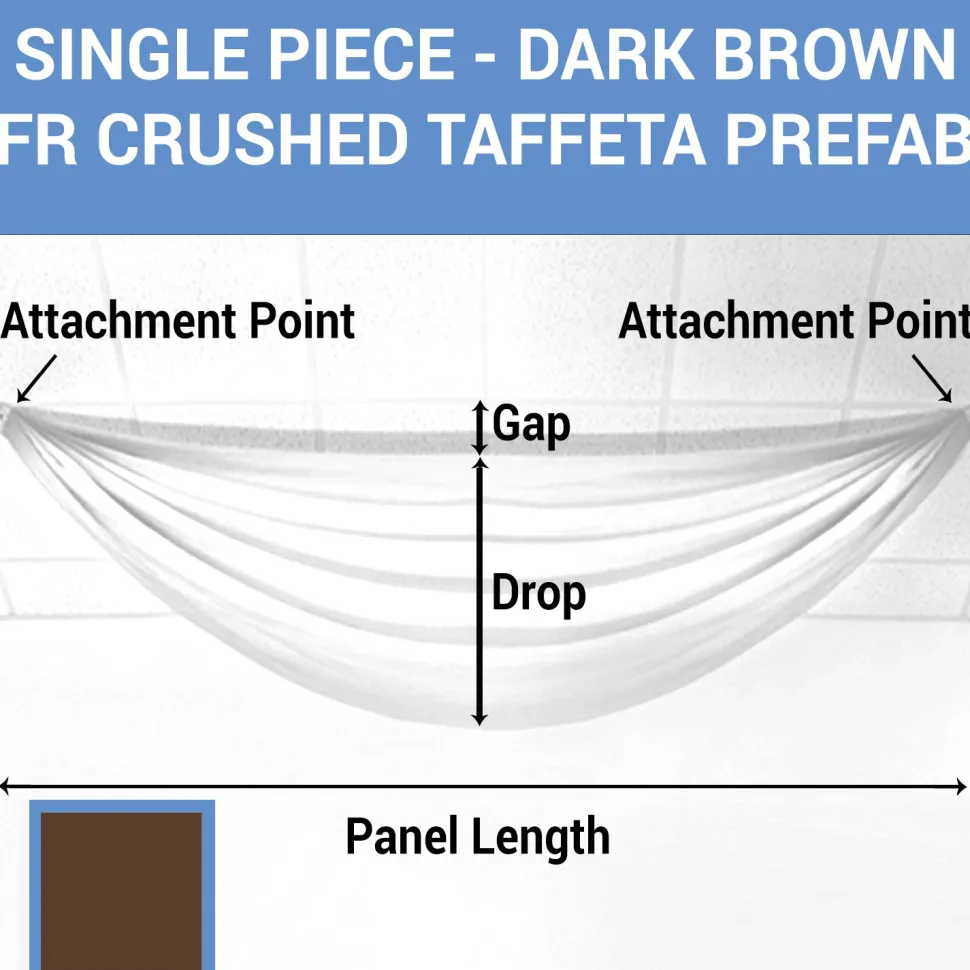 Single Piece - Dark Brown Crushed Taffeta Prefabricated Ceiling Drape Panel - Choose Length and Drop!