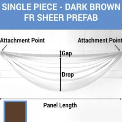 Single Piece -Dark Brown FR Sheer Prefabricated Ceiling Drape Panel - Choose Length and Drop!