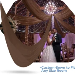 Single Piece -Dark Brown FR Sheer Prefabricated Ceiling Drape Panel - Choose Length and Drop!