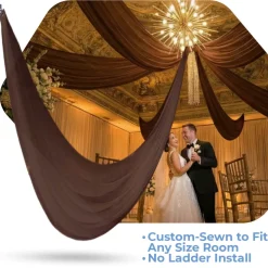 Single Piece - Dark Brown Sheer Prefabricated Ceiling Drape Panel - Choose Length and Drop!