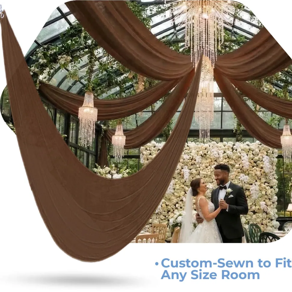 Single Piece - Dark Brown Taffeta Prefabricated Ceiling Drape Panel - Choose Length and Drop!