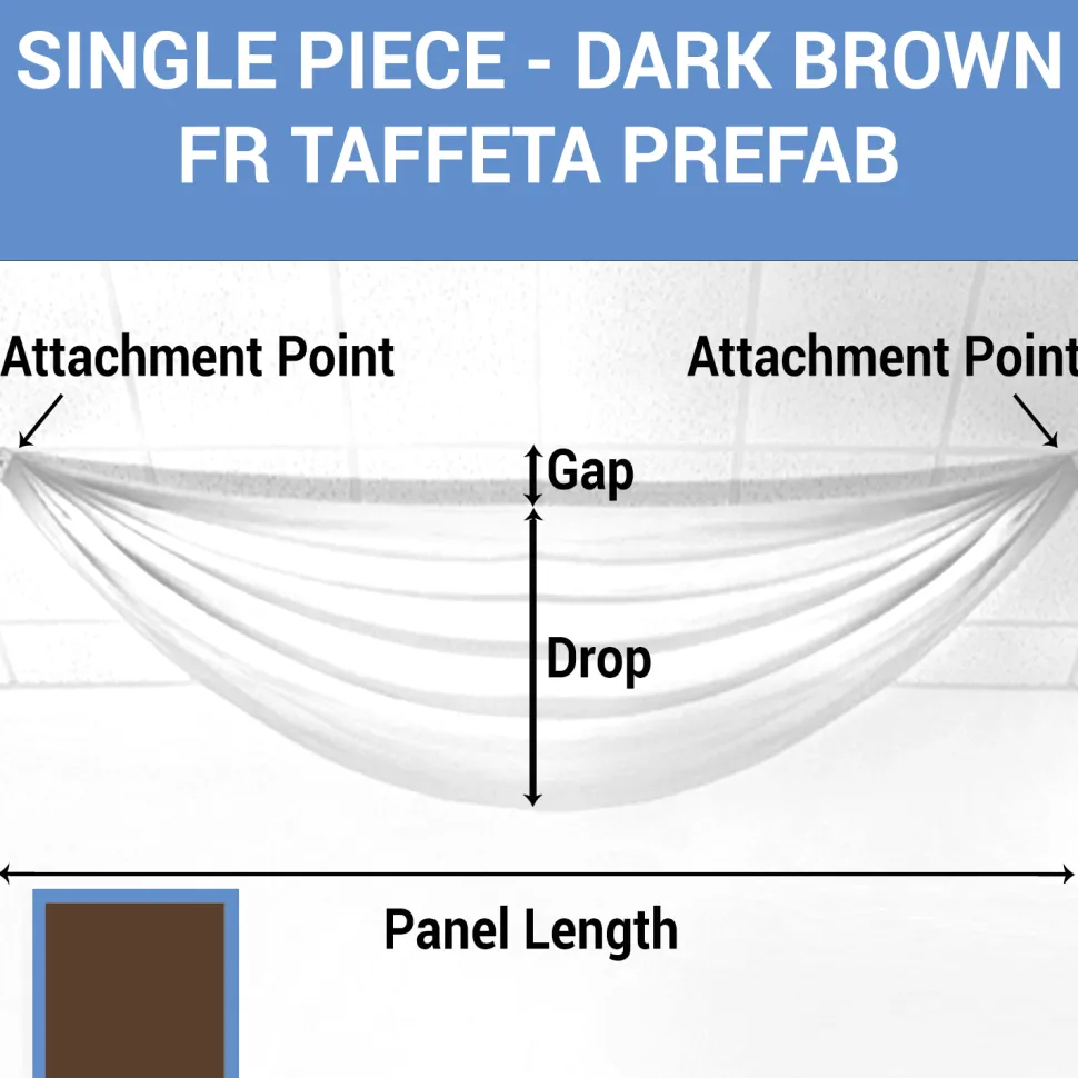 Single Piece - Dark Brown Taffeta Prefabricated Ceiling Drape Panel - Choose Length and Drop!