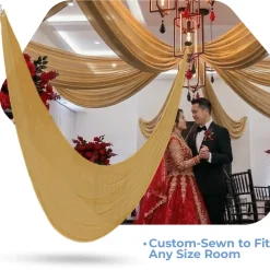 Single Piece - Dark Gold Crushed Taffeta Prefabricated Ceiling Drape Panel - Choose Length and Drop!