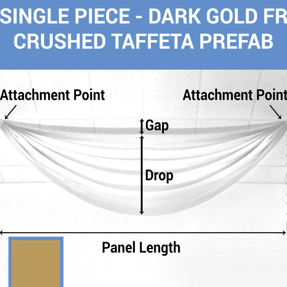 Single Piece - Dark Gold Crushed Taffeta Prefabricated Ceiling Drape Panel - Choose Length and Drop!