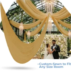 Single Piece - Dark Gold Taffeta Prefabricated Ceiling Drape Panel - Choose Length and Drop!