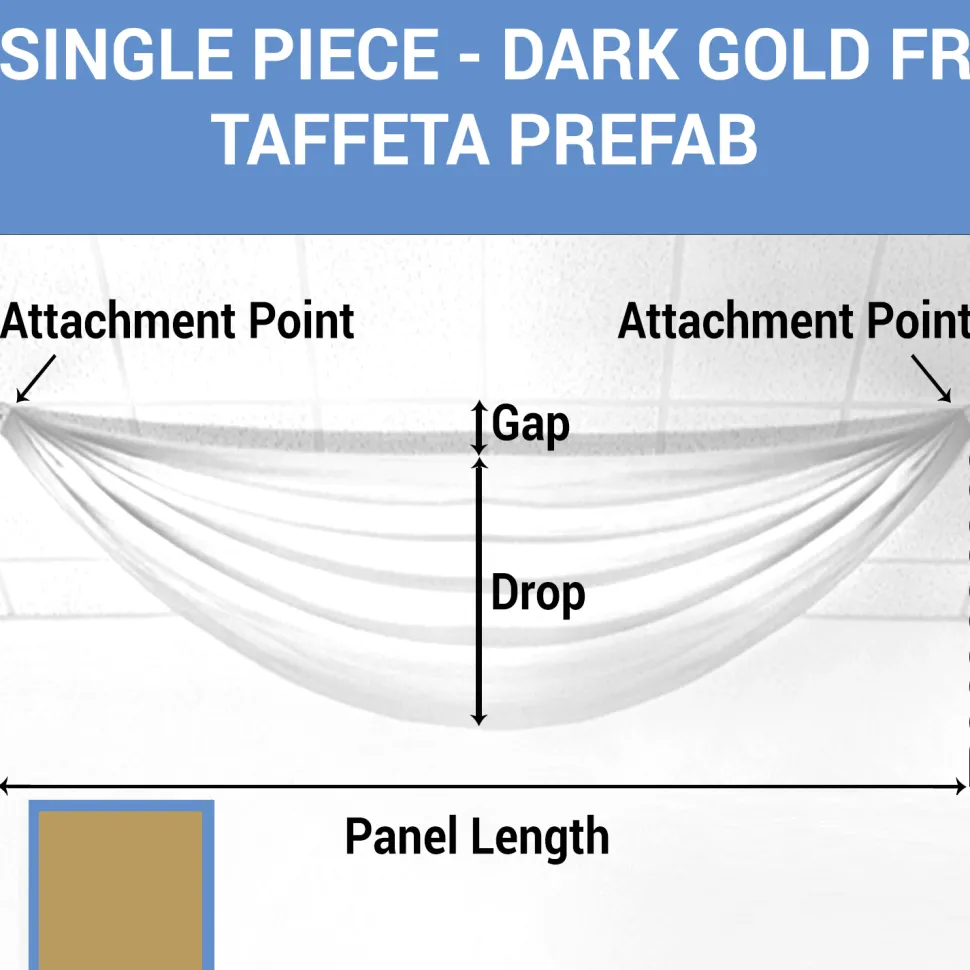 Single Piece - Dark Gold Taffeta Prefabricated Ceiling Drape Panel - Choose Length and Drop!