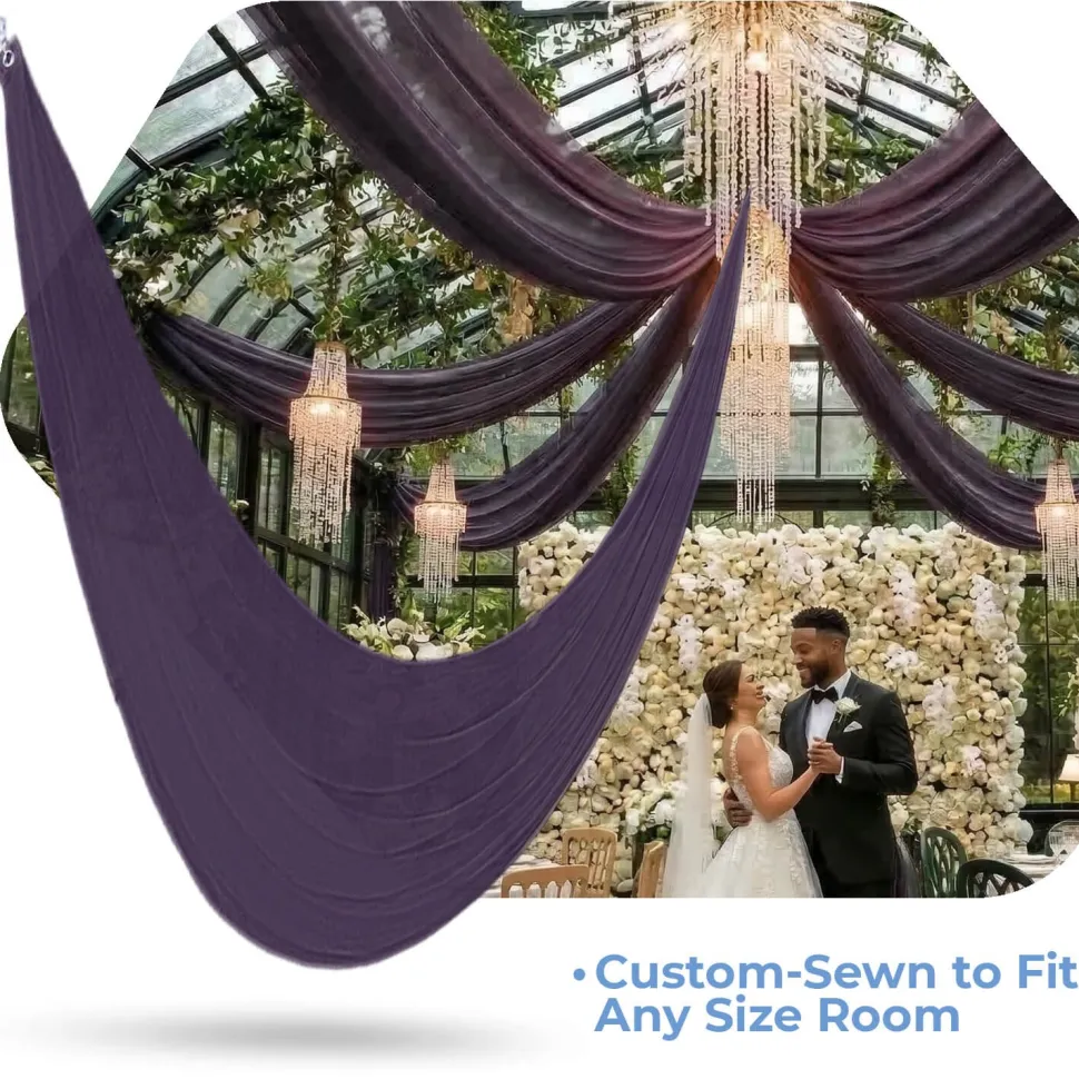 Single Piece - Dark Purple Taffeta Prefabricated Ceiling Drape Panel - Choose Length and Drop!
