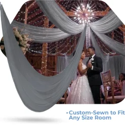 Single Piece -Dark Silver FR Sheer Prefabricated Ceiling Drape Panel - Choose Length and Drop!