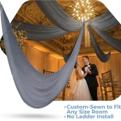 Single Piece - Dark Silver Sheer Prefabricated Ceiling Drape Panel - Choose Length and Drop!