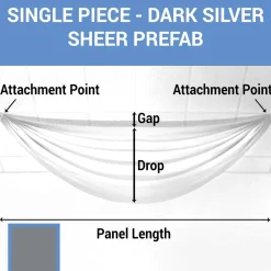 Single Piece - Dark Silver Sheer Prefabricated Ceiling Drape Panel - Choose Length and Drop!