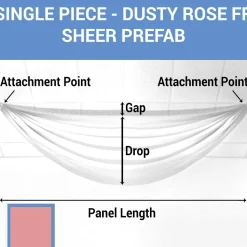 Single Piece -Dusty Rose FR Sheer Prefabricated Ceiling Drape Panel - Choose Length and Drop!