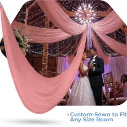 Single Piece -Dusty Rose FR Sheer Prefabricated Ceiling Drape Panel - Choose Length and Drop!