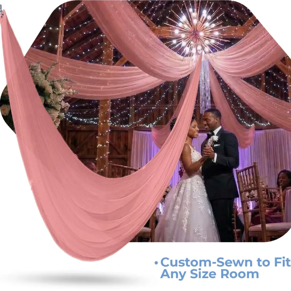 Single Piece -Dusty Rose FR Sheer Prefabricated Ceiling Drape Panel - Choose Length and Drop!