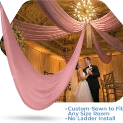 Single Piece - Dusty Rose Sheer Prefabricated Ceiling Drape Panel - Choose Length and Drop!