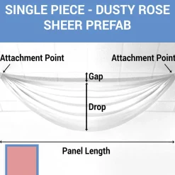 Single Piece - Dusty Rose Sheer Prefabricated Ceiling Drape Panel - Choose Length and Drop!