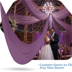 Single Piece -Eggplant FR Sheer Prefabricated Ceiling Drape Panel - Choose Length and Drop!