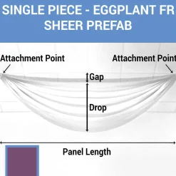 Single Piece -Eggplant FR Sheer Prefabricated Ceiling Drape Panel - Choose Length and Drop!