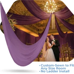 Single Piece - Eggplant Sheer Prefabricated Ceiling Drape Panel - Choose Length and Drop!