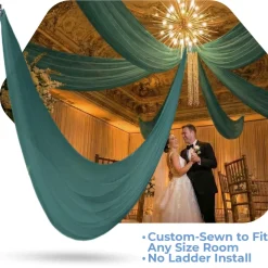 Single Piece -Emerald Green Sheer Prefabricated Ceiling Drape Panel - Choose Length and Drop!